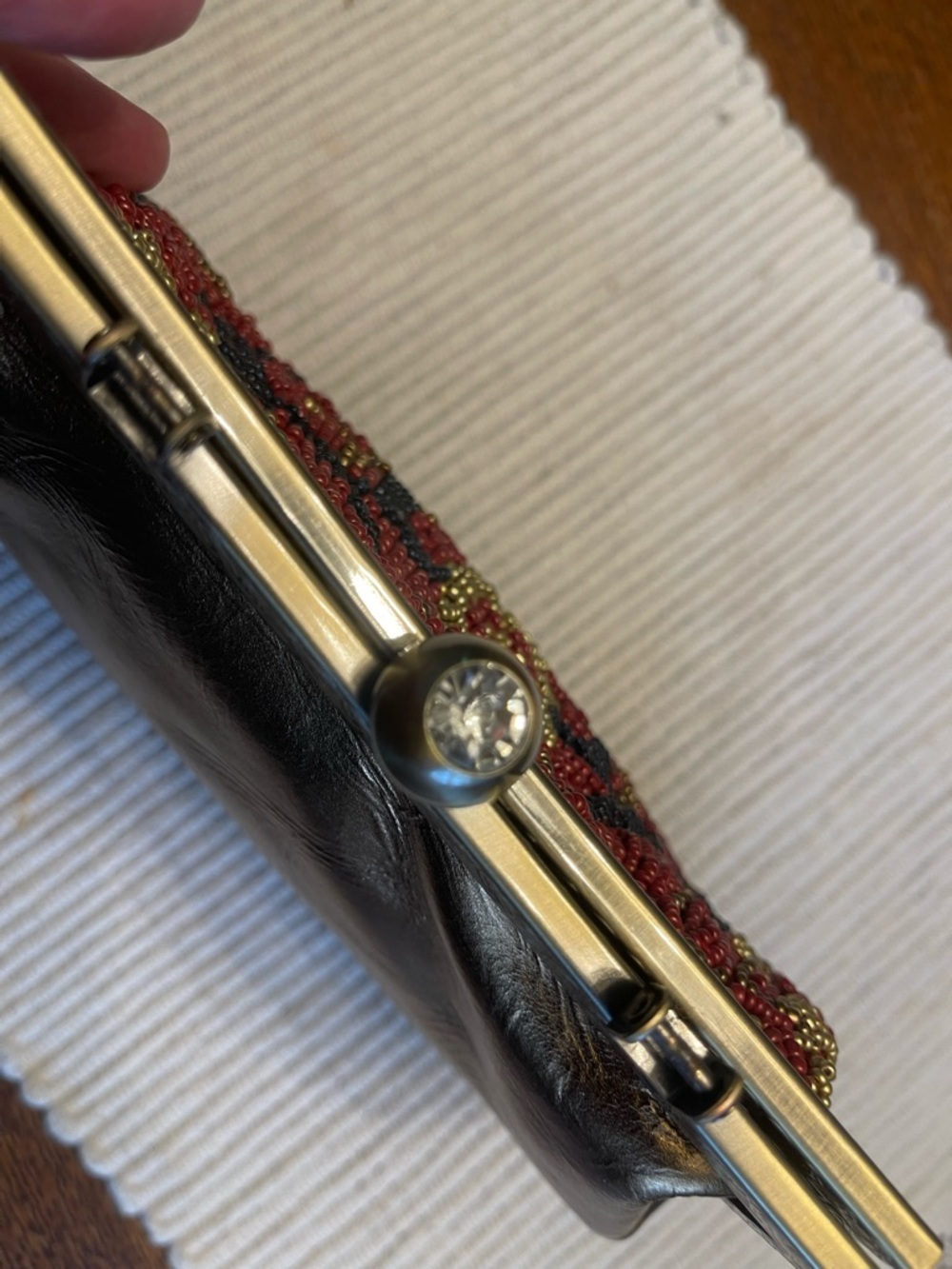 Patricia Nash Red Beaded Floral Shoulder Bag with Gold Accents - Picture 6 of 13